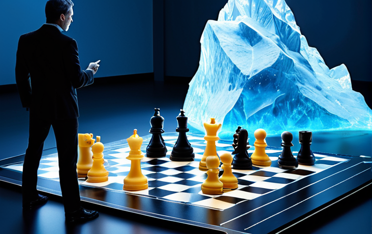 **Prompt 1: The Strategic Iceberg & Chessboard of Competition**
"A sophisticated business strategist, facing a translucent digital chessboard, points to a projected holographic piece, representing their company. Behind them, a vast, illuminated iceberg emerges from a digital ocean, with its base subtly hinting at unseen market forces, indirect competitors, and future disruptions. The atmosphere is analytical and forward-looking, emphasizing the need to understand both obvious rivals and hidden threats in a rapidly digitalizing market, all geared towards a successful business exit strategy. The scene blends strategic thinking with modern technology."