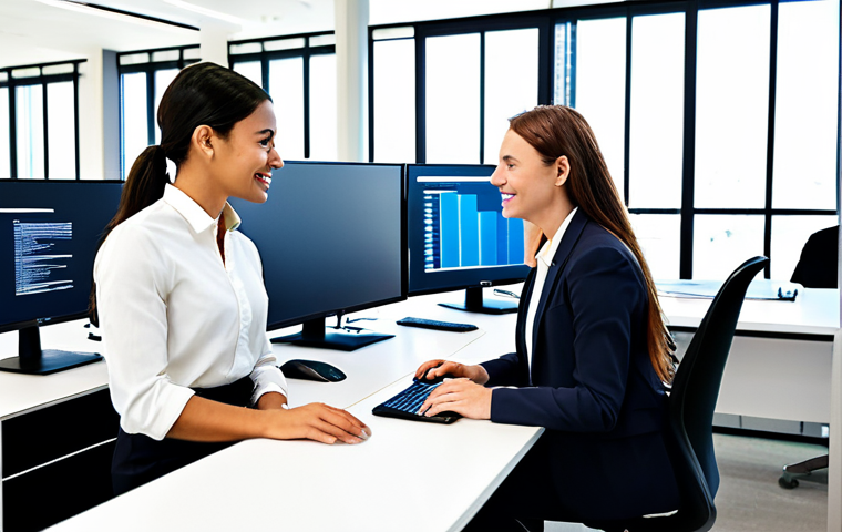 A diverse group of professional business individuals, including men and women, fully clothed in modest business attire, are actively collaborating in a sleek, modern office environment. They are seated at ergonomic desks with multiple monitors, discussing strategic plans on a large digital screen. The office space is brightly lit with natural light, featuring minimalist decor and clean lines, conveying efficiency and forward-thinking innovation in operations and product development. Perfect anatomy, correct proportions, well-formed hands, natural body proportions, natural pose. Professional photography, high-resolution, sharp focus, vibrant colors, safe for work, appropriate content, family-friendly.