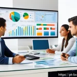 Home 20 출구 전략 설계 시 재무 건전성 평가 방법 - A modern Brazilian small business office setting with a diverse team of professionals analyzing deta...