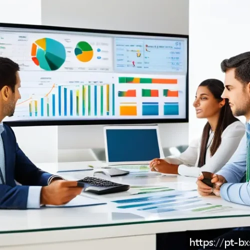 Home 32 출구 전략 설계 시 재무 건전성 평가 방법 - A modern Brazilian small business office setting with a diverse team of professionals analyzing deta...